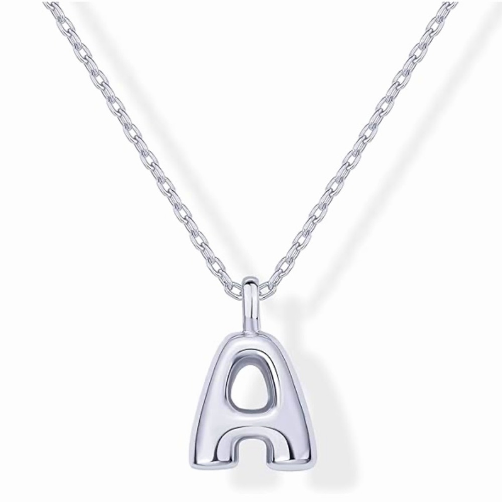 14K Gold Plated Bubble Initial Pendant Necklace in White Gold and Yellow Gold